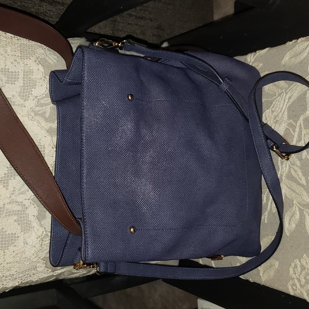 Navy Textured Tote with Adjustable Crossbody Strap